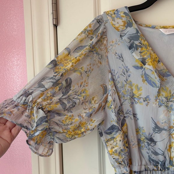 LC Lauren Conrad Blue & Yellow Floral Ruffled Maxi Dress Size 1X - Picture 9 of 14